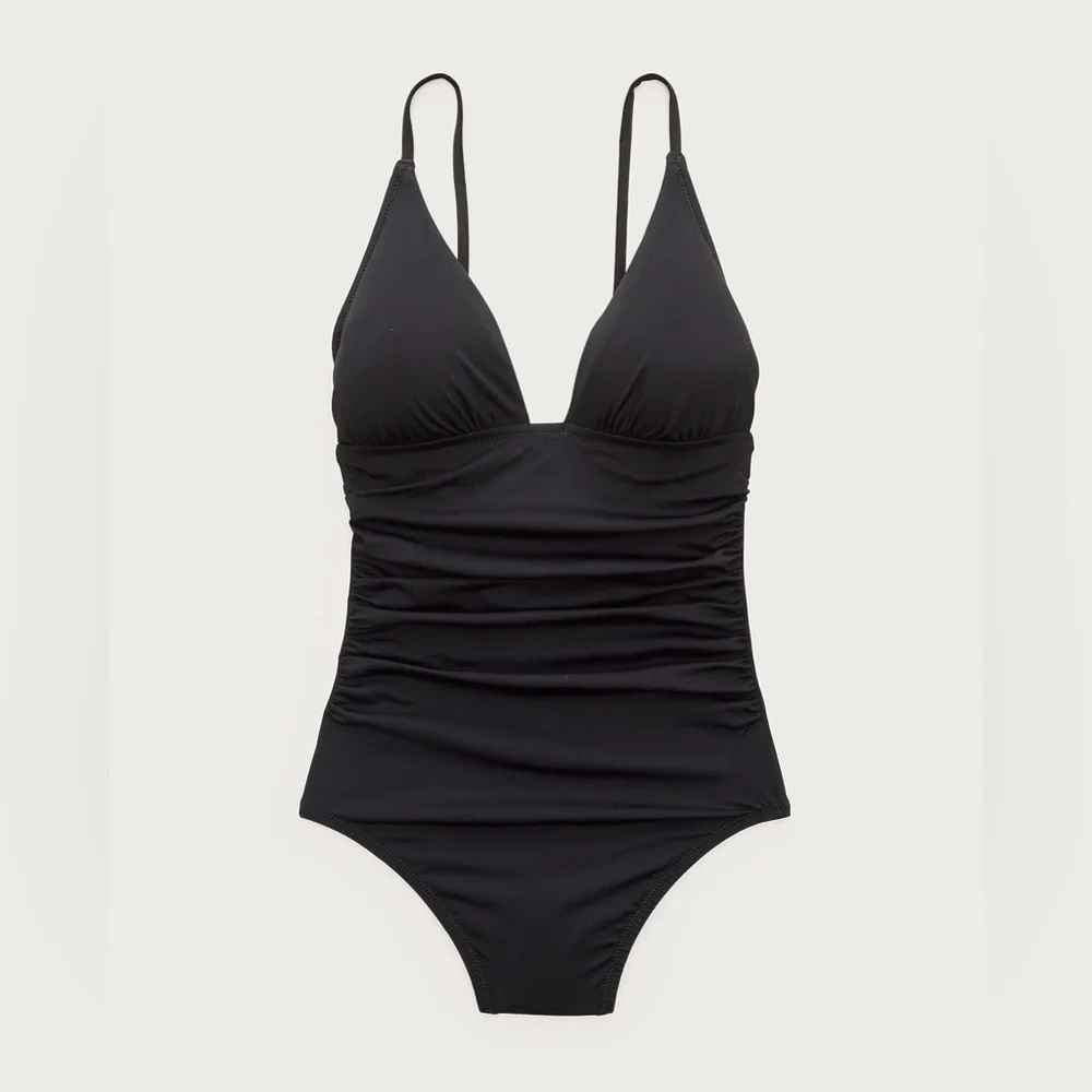 NWT J.Crew Ruched V-Neck One-Piece in Black